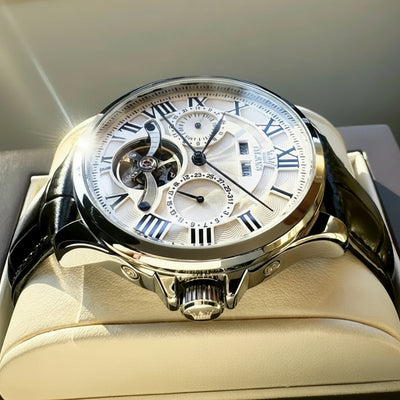 Moon Phase Mechanical Skeleton Watch With Roman Dial
