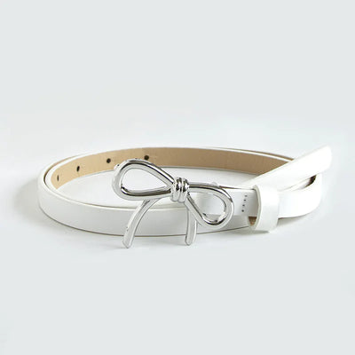 Bowknot Buckle Belt for Casual Everyday Wear Accessory - White Silver