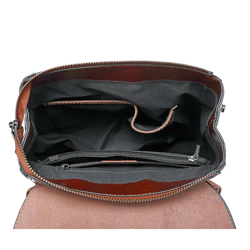 Genuine Leather Backpack with Top Handle Zipper Pockets