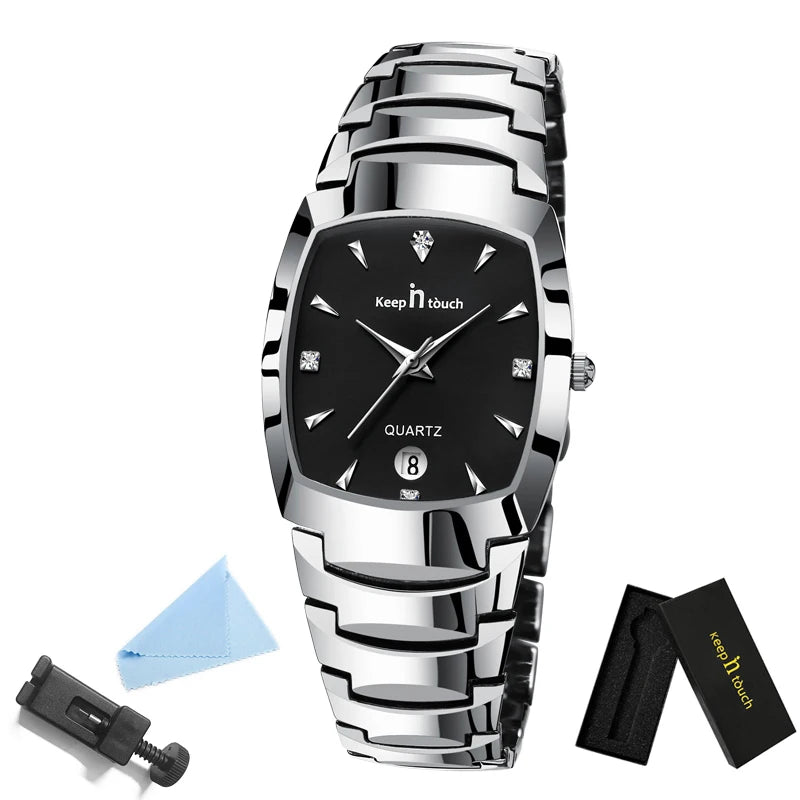 Luxury Quartz Wristwatch for Men Rectangular Dial