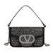 Parisian Bejeweled Crossbody Bag with Emblem Clasp - Black