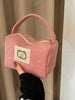 Handbag with Bear Patch and Soft Finish Compact - Pink