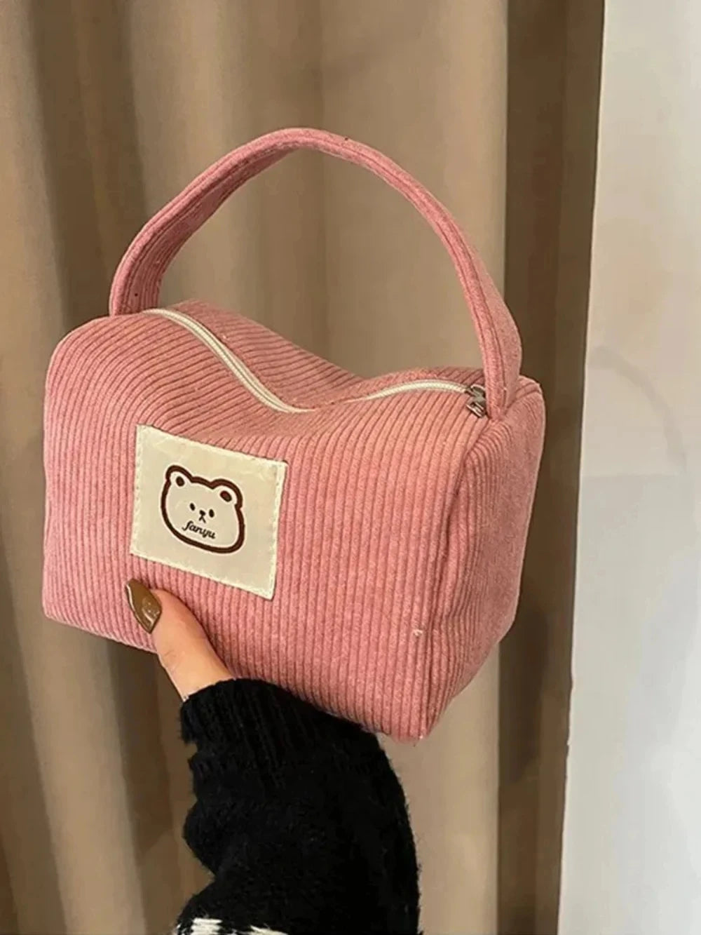 Handbag with Bear Patch and Soft Finish Compact