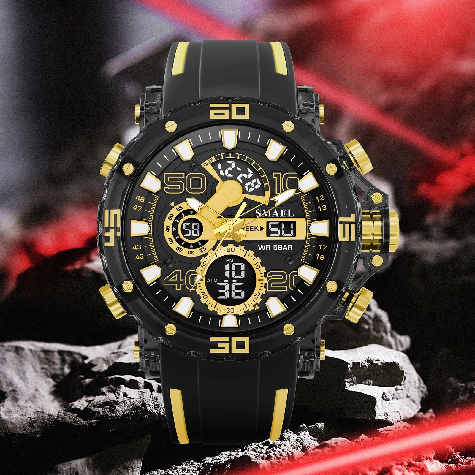 Sport Chronograph Watch LED Display 50M Water Resistant