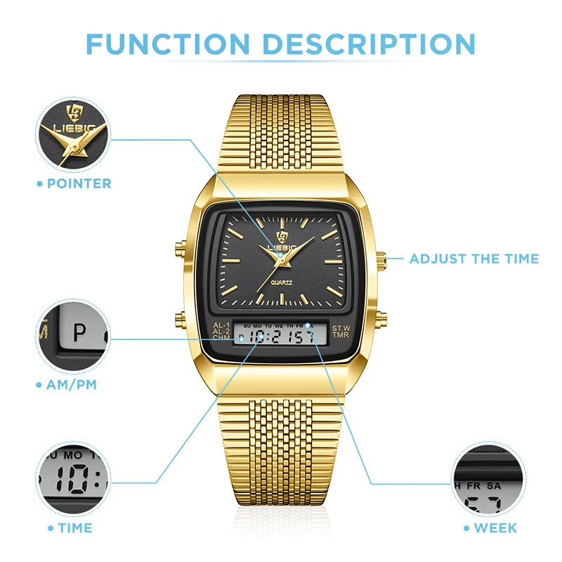 Dual Display Quartz Wristwatch with Digital Time