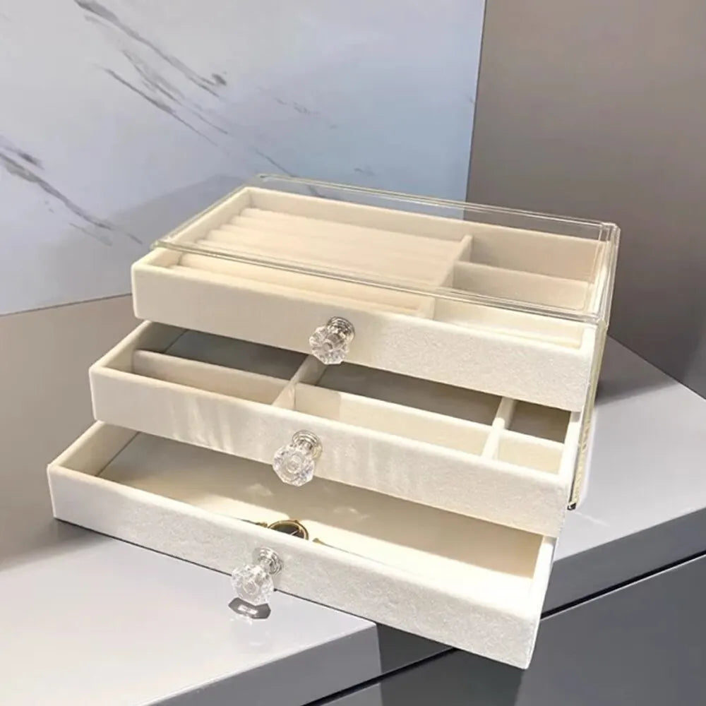 Three-Tier Jewelry Box Drawer For Earrings Necklaces
