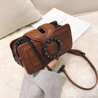 Timeless Rhinestone Ring Buckle Satchel with Studs