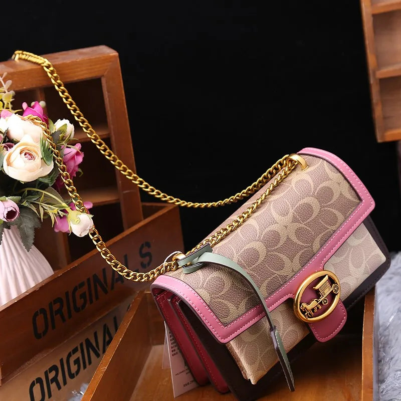 Geometric Satchel With Chain Strap and Flap Closure