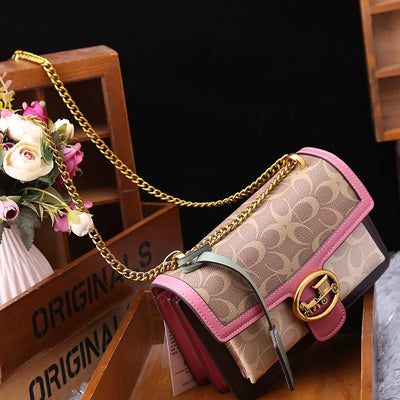 Geometric Satchel With Chain Strap and Flap Closure