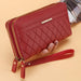 Zip Around Wallet with Tassel Strap Quilted Pattern - Wine Red