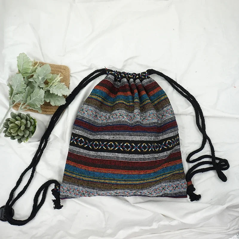 Backpack Drawstring Ethnic Pattern Bag Boho Chic