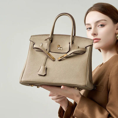 Lock Buckle Pebbled Tote With Structured Silhouette