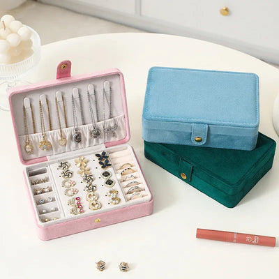 Elegant Velvet Jewelry Organizer Box Travel Use