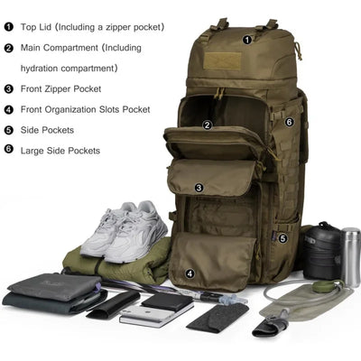 Tactical Mountaineering Backpack 75L Capacity