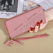 Long Zipper Wallet with Korean Splicing Tassel Details - Dark Pink