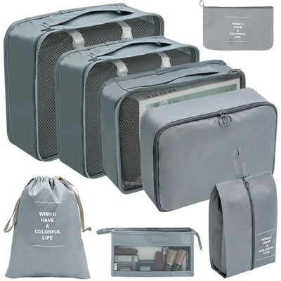 Eight Piece Travel Packing Cube Set for Neat Luggage