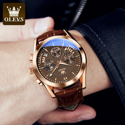 Aurora Chronograph Leather Watch With Water Resistance