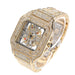 Iced Out Skeleton Square Dial Watch With Diamond Pave - Gold