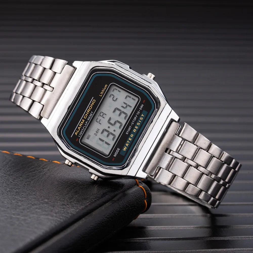 Digital Wristwatch Rectangular Face Bracelet Clasp