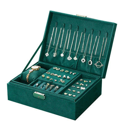 Vintage Dual Layer Jewelry Box with Secure Lock Storage