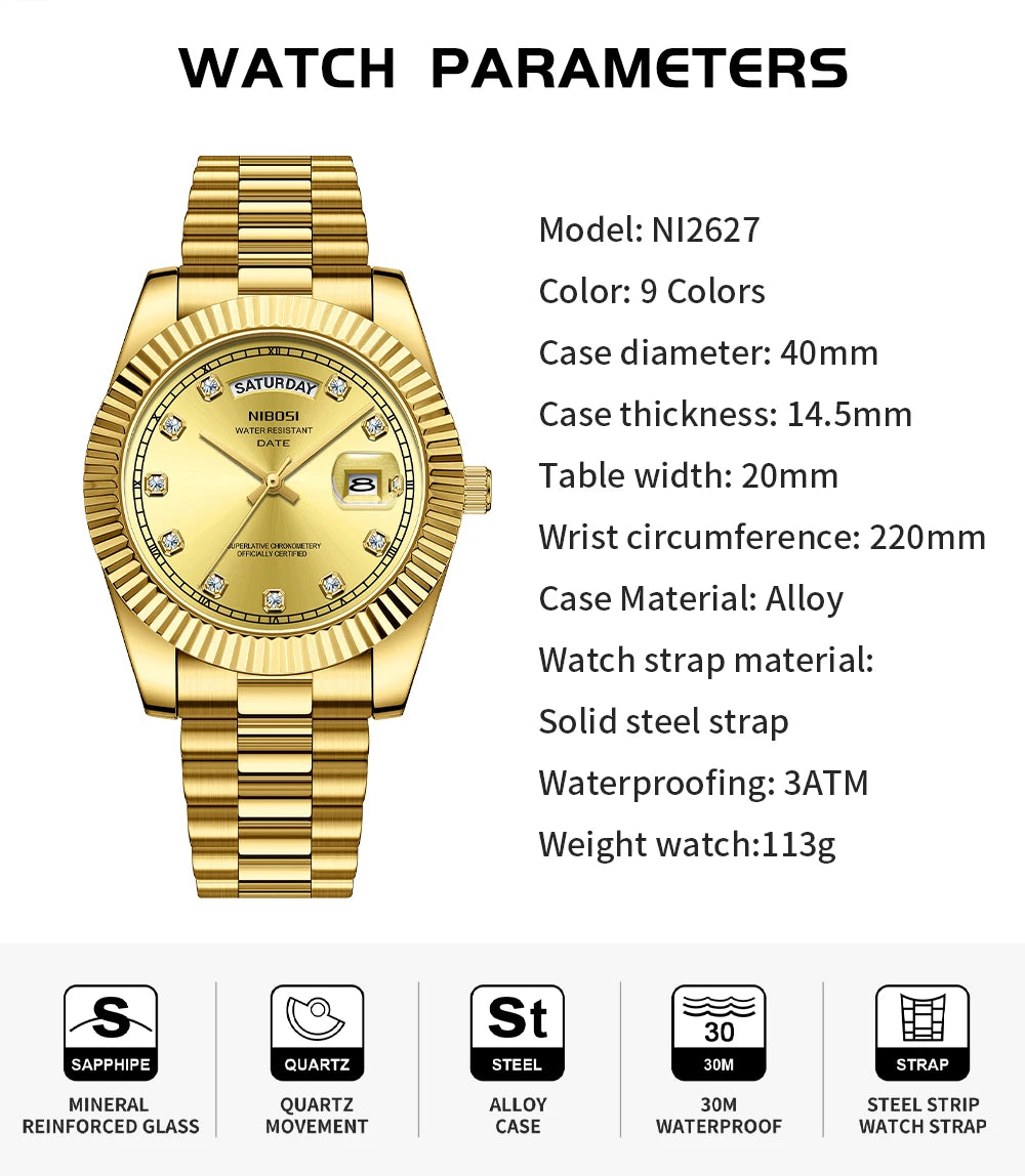 Diamond Marker Watch With Day Date Display Quartz