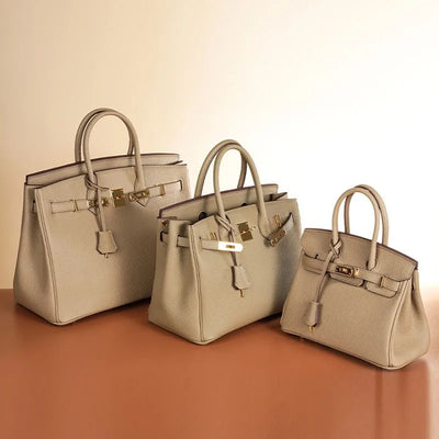 Lock Buckle Pebbled Tote With Structured Silhouette