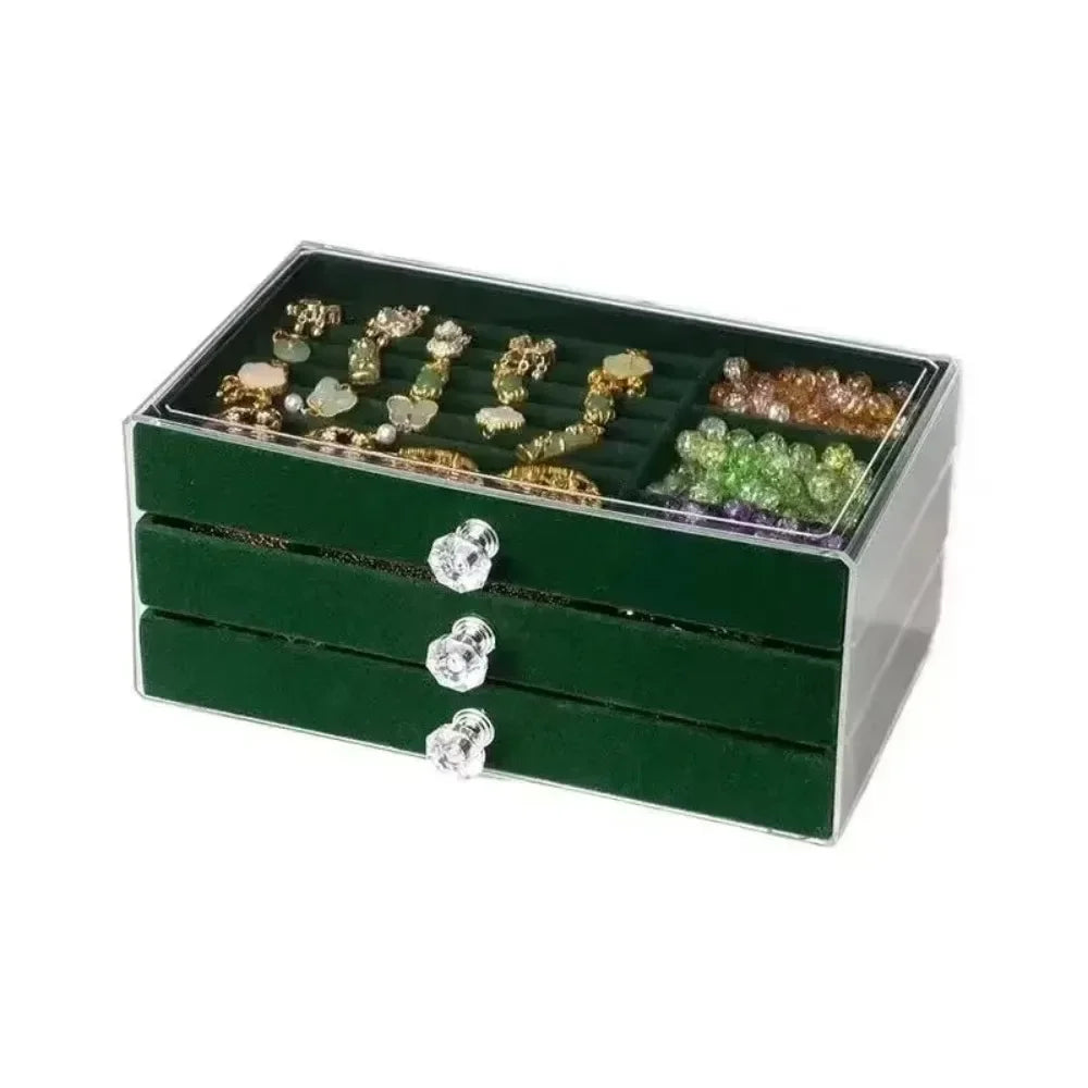 Three Drawer Desktop Jewelry Organizer With Clear Lid - WO2MEN