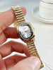 Women Quartz Wristwatch with Oval Dial Accessory - Gold White