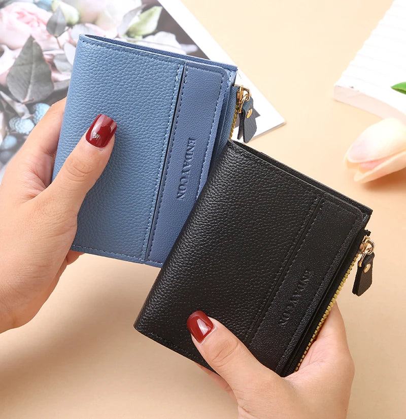 Wallet with Zipper Card Slots and Mini Money Clip Pouch - WO2MEN