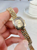 Women Quartz Wristwatch with Oval Dial Accessory - Gold