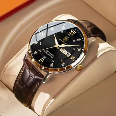 Luminous Wristwatch with Day and Date Crystal Markers