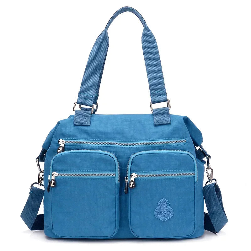 Top Handle Bag with Front Zip Pockets for Daily Use - Blue