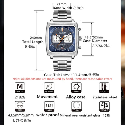 Square Dial Chronograph Quartz Wristwatch Date