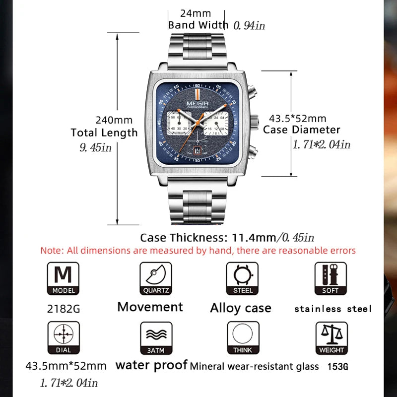 Square Dial Chronograph Quartz Wristwatch Date