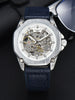 Wristwatch Skeleton Automatic with Leather Strap - White Blue