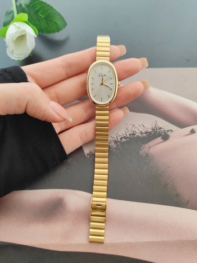 Classic Oval Case Quartz Watch with Slim Bracelet