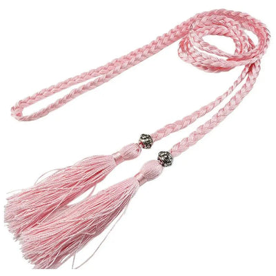 Women Braided Tassel Belt Knot Decorated Waist Rope