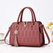 Checkered Bucket Handbag with Adjustable Strap - Pink