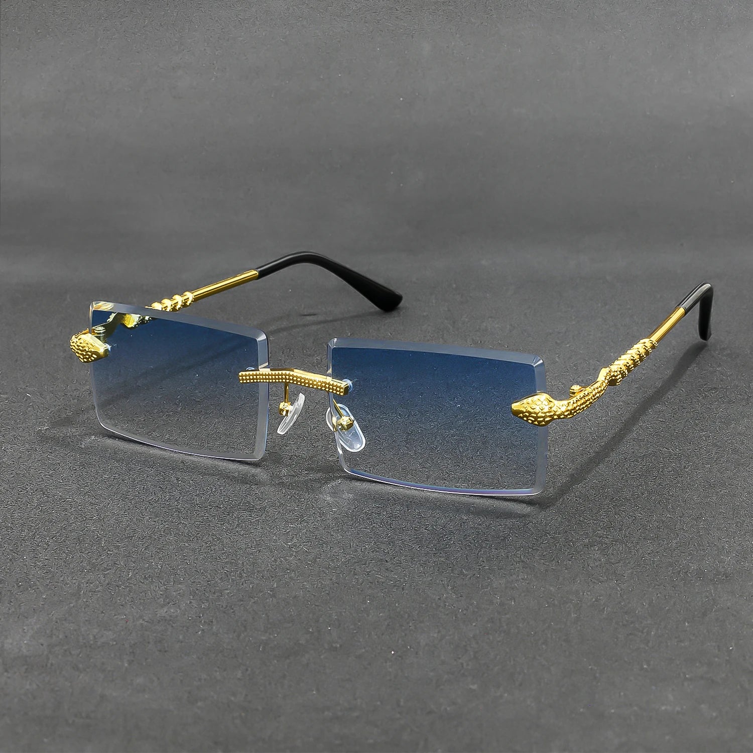 Sunglasses Rimless Rectangle with Ornate Temples