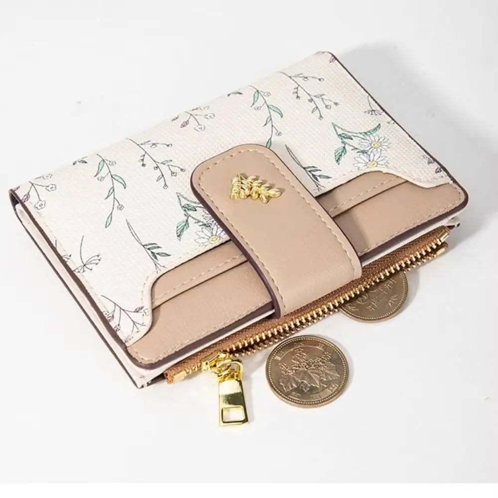 Floral Charm Wallet with Zipper Coin Pocket Card Slots - WO2MEN