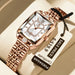 Wristwatch Rectangle Case Crystal Embellishments - Rose Gold White