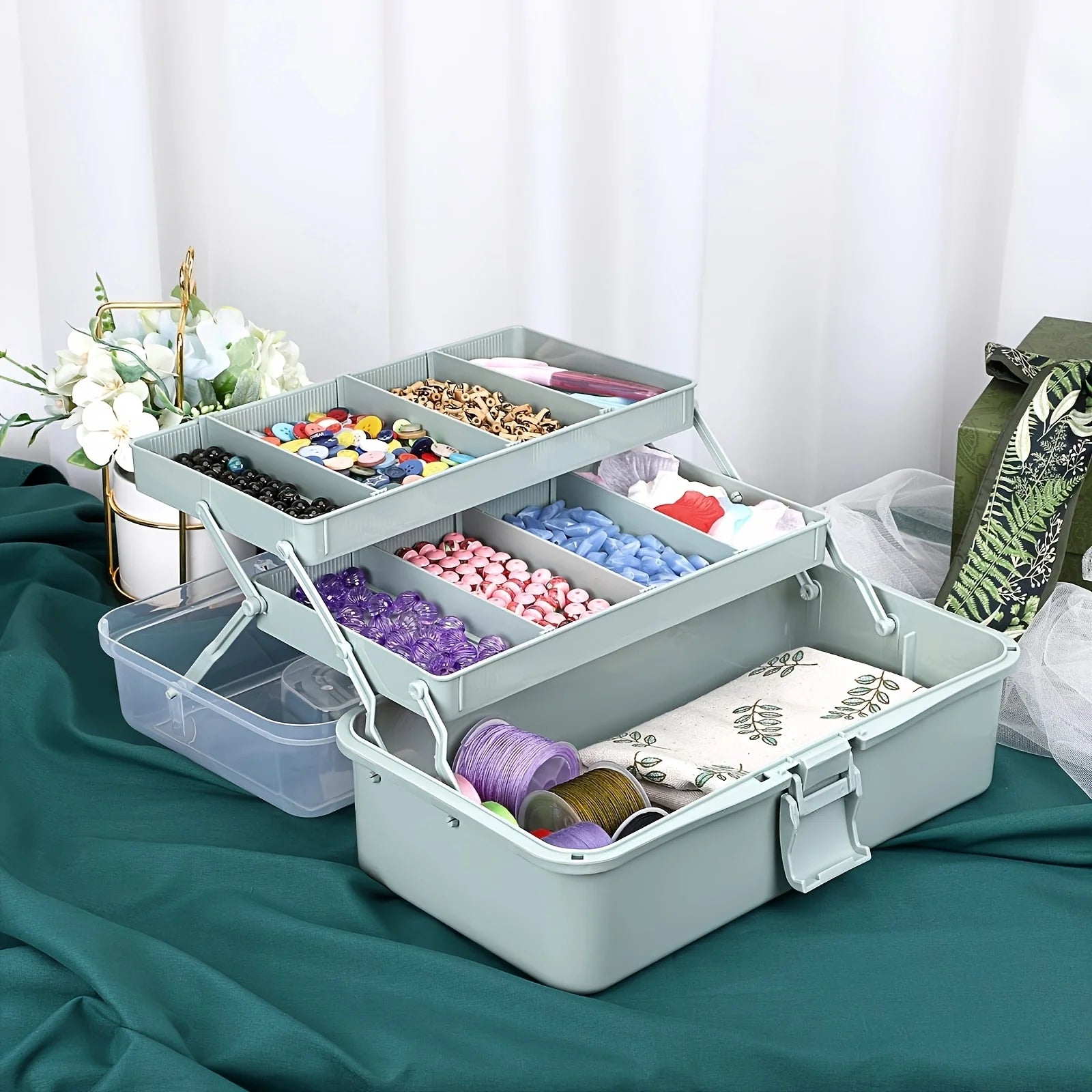 3 Layer Craft Organizer Case with Adjustable Dividers