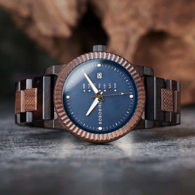 Wooden Wristwatch With Week Display And Date Calendar