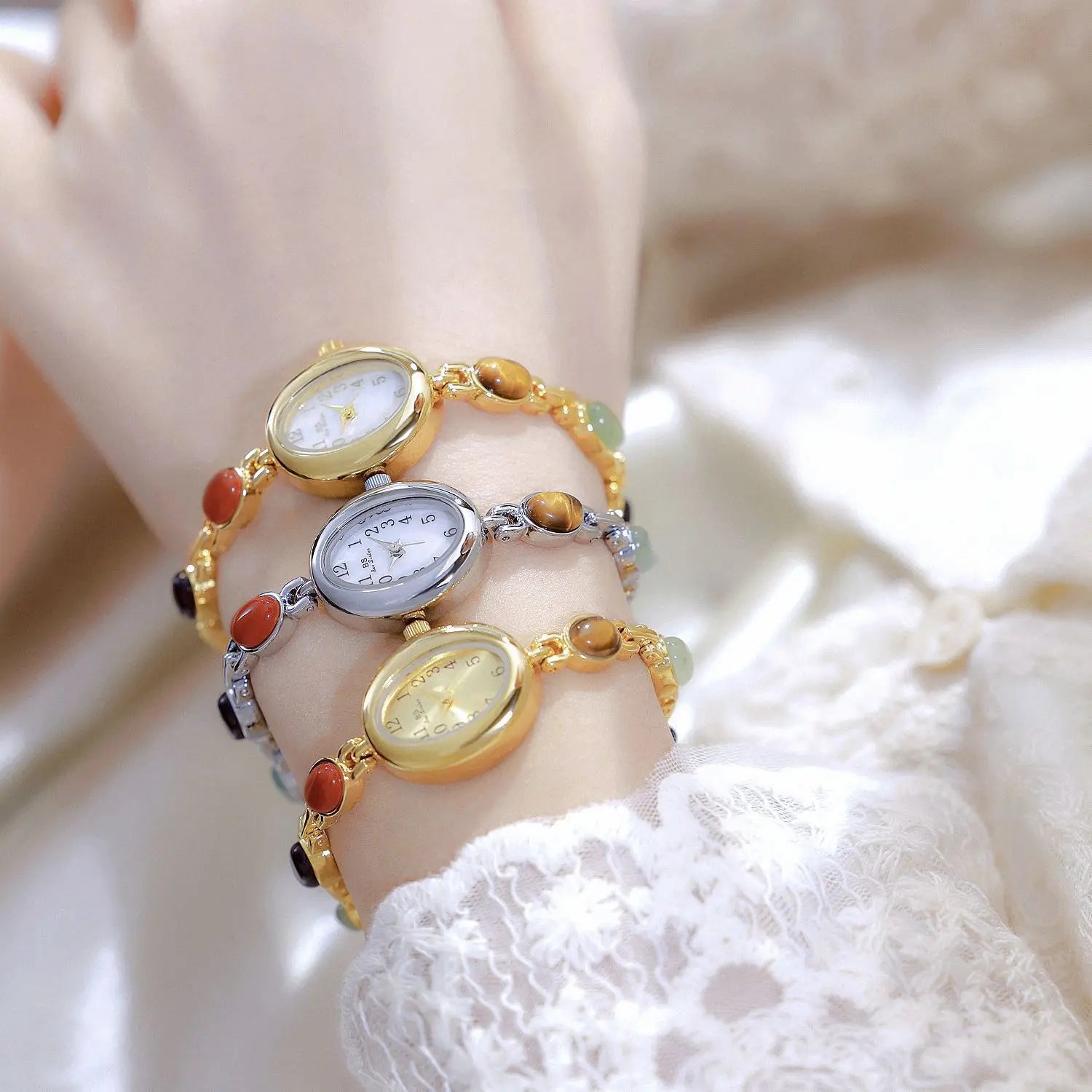 Elegant Ladies Watch Bracelet with Multicolor Beads