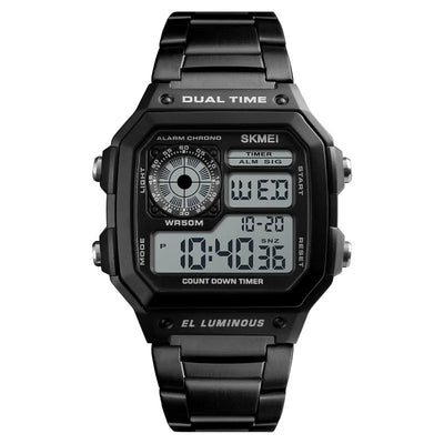 Digital Stainless Steel Watch with 50M Water Resistance - Black