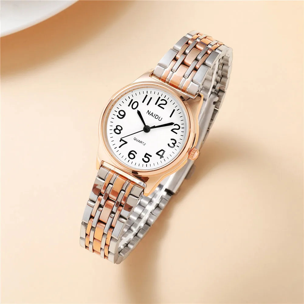 Elegant Round Dial Quartz Wristwatch with Folding Clasp