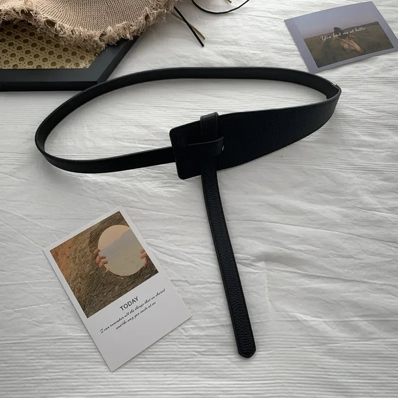 Premium Knot Buckle Wide Belt for Women Waistline - Black