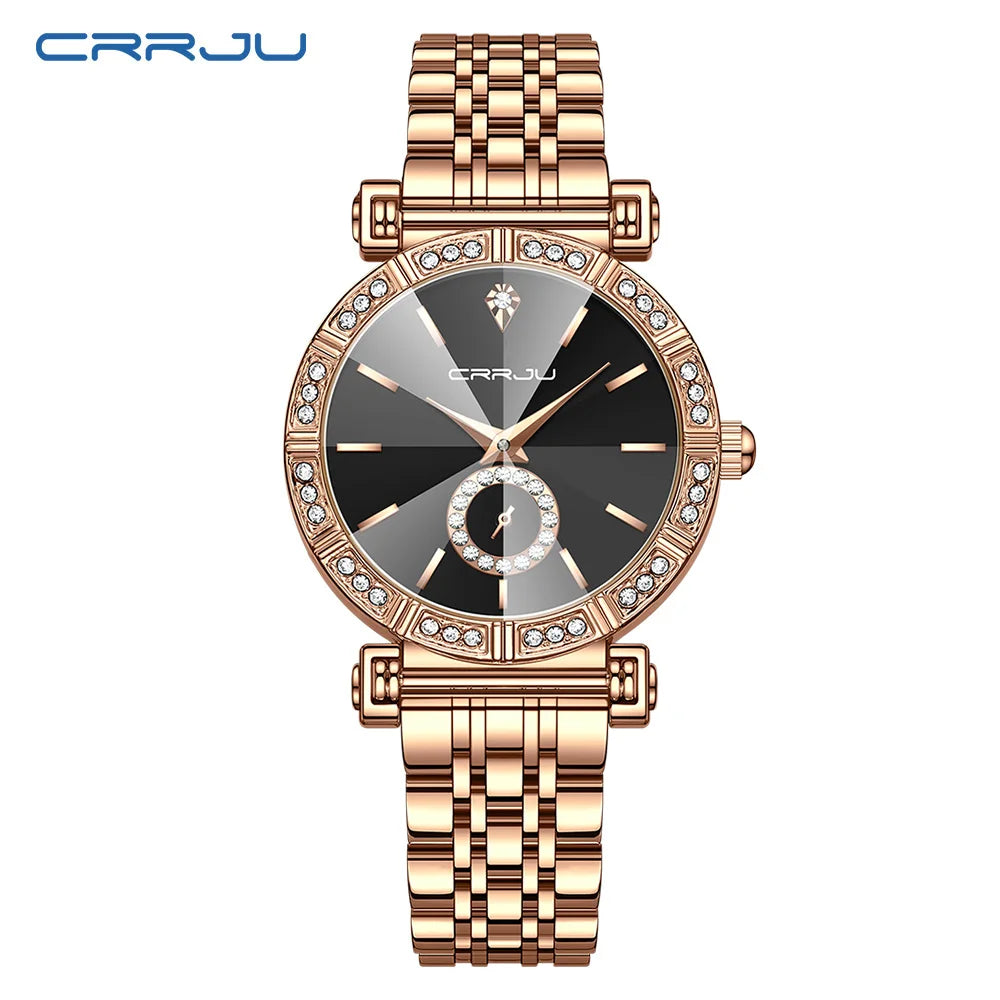Diamond Accent Round Dial Crystal Watch With Crystals