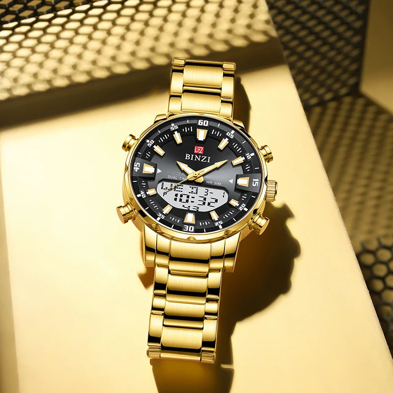 Dual Time Analog Digital Quartz Wristwatch Chronograph