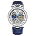 Skeleton Tourbillon Automatic Wristwatch Leather Strap - Silver Blue